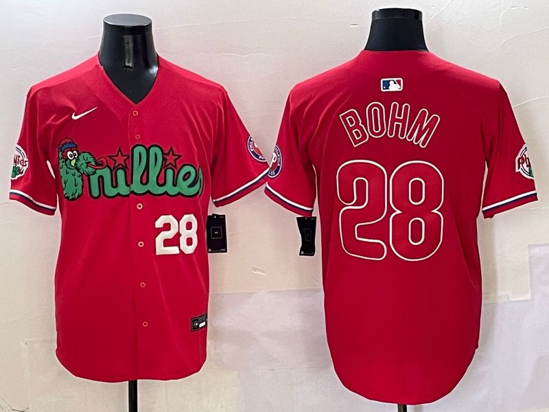 Men Philadelphia Phillies #28 Bohm Red three generations Joint Name 2025 Nike MLB Jersey style 3->philadelphia phillies->MLB Jersey